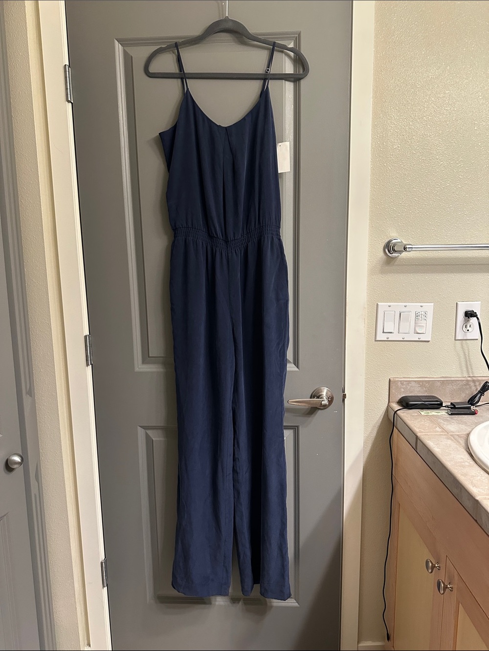 Joie Navy Sleeveless V-Neck Wide-Leg Jumpsuit